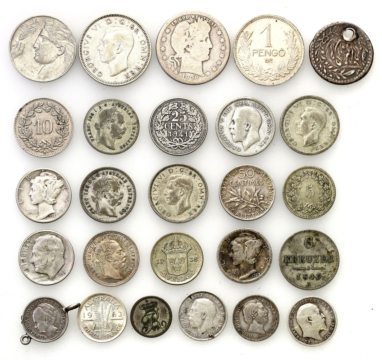 Świat - USA, Austria, Holandia, Francja, Wielka Brytania, zestaw 26 monet srebrnych